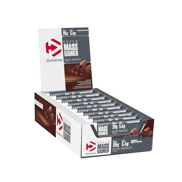 Dymatize Super Mass Gainer Bar Deluxe Chocolate 10x90g - Barra de alto Peso Proteínico + Suero y Proteína de Caseína