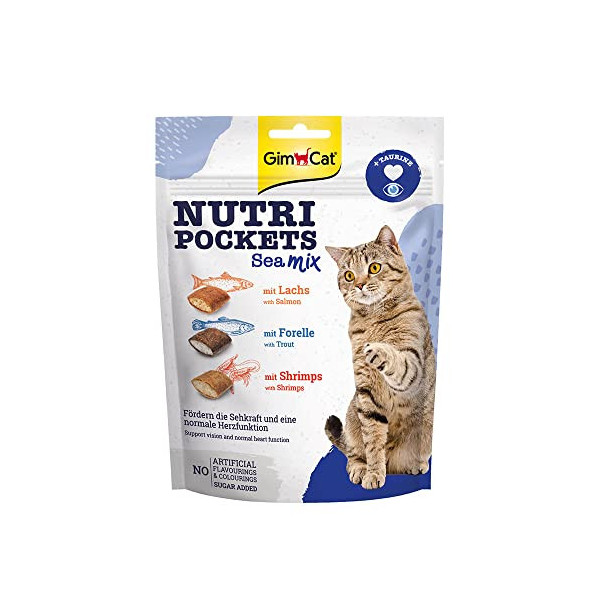 GimCat Nutri Pockets mezcla de pesca - Snack crujiente para gatos, con relleno cremoso e ingredientes funcionales - 1 bolsa  