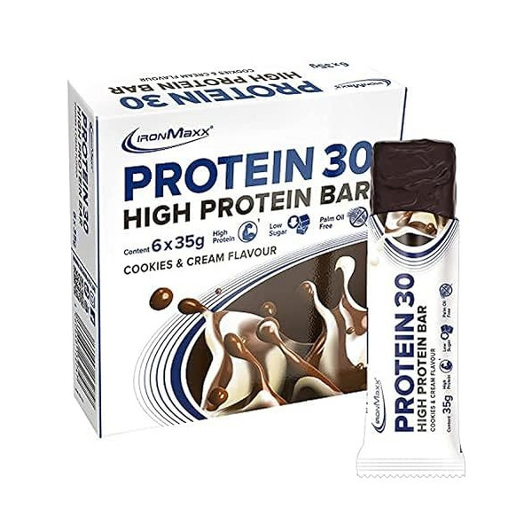 IronMaxx Protein 30- Barritas de Proteína - sabor: galletas y crema- 6 x 35g  paquete de 6 barras 