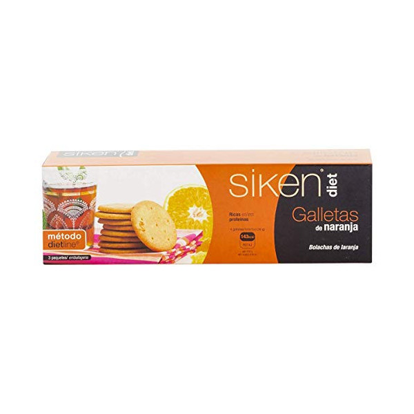 Siken Diet - Galletas Sabor Naranja, Rica en Proteínas - Caja con 3 sobres de 5 galletas, 112.5 g