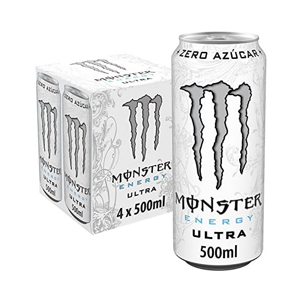 MONSTER ENERGY Ultra White ? Bebida energética sin azúcar - Pack 4 latas 500 ml