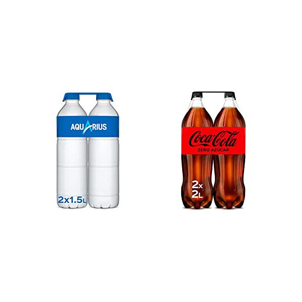 Aquarius Limón - Bebida funcional con sales minerales, baja en calorías - Pack de 2 botellas 1.5L & Coca-Cola Zero Azúcar, 2 