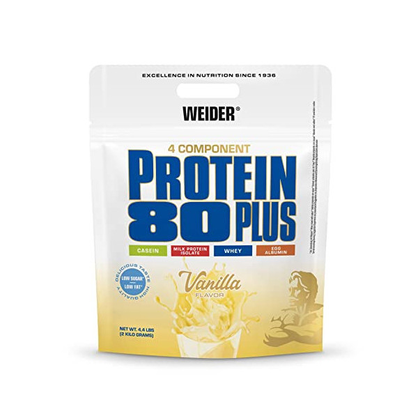 Weider Protein 80 Plus, Proteina de suero de suero de leche, Sabor Vainilla , 2000 gr