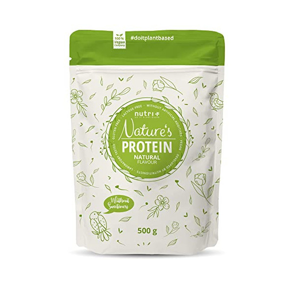 nutri+ Vegan Protein Powder Neutral sin edulcorantes 500g - 84,8% Proteínas Bebida deportiva sin lactosa para batidos o para 