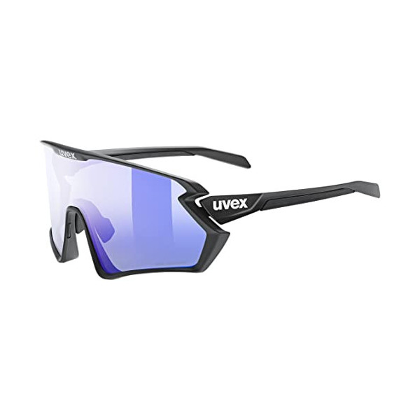 Uvex Gafas deportivas unisex para adultos, estilo deportivo 231, 2,0 V, fotocromáticas, color negro mate/azul lima, talla úni
